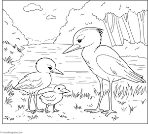 Baby Heron and Parent coloring page – free printable for kids to color and enjoy