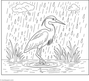 Heron in the rain coloring page – free printable for kids to color and enjoy