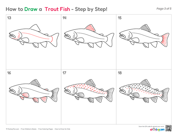 Easy trout fish drawing for kids