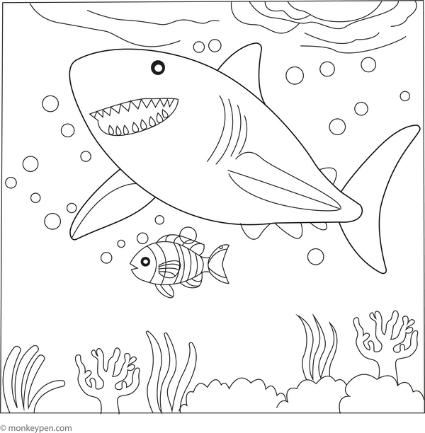 Megalodon Swimming in the Deep coloring page – free printable for kids to color and enjoy