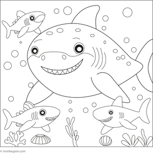 Megalodon in a Shark Family coloring page – free printable for kids to color and enjoy