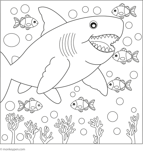 Megalodon Hunting Scene coloring page – free printable for kids to color and enjoy