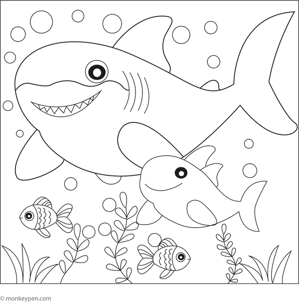 Mother and Baby Megalodon coloring page – free printable for kids to color and enjoy