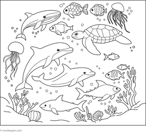 Marine Life coloring page – free printable for kids to color and enjoy