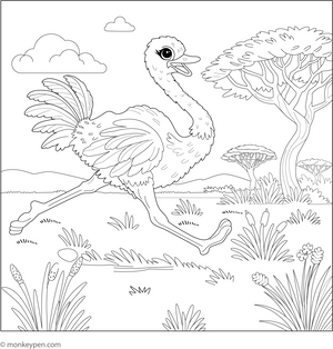 Running Ostrich coloring page – free printable for kids to color and enjoy