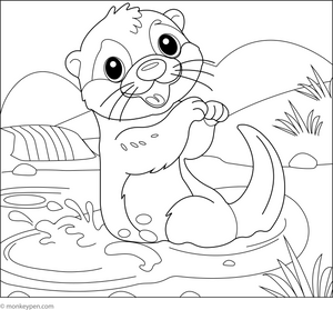 Playful Otter in a River coloring page – free printable for kids to color and enjoy