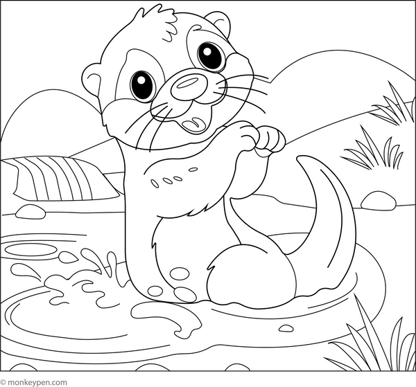 Playful Otter in a River coloring page – free printable for kids to color and enjoy