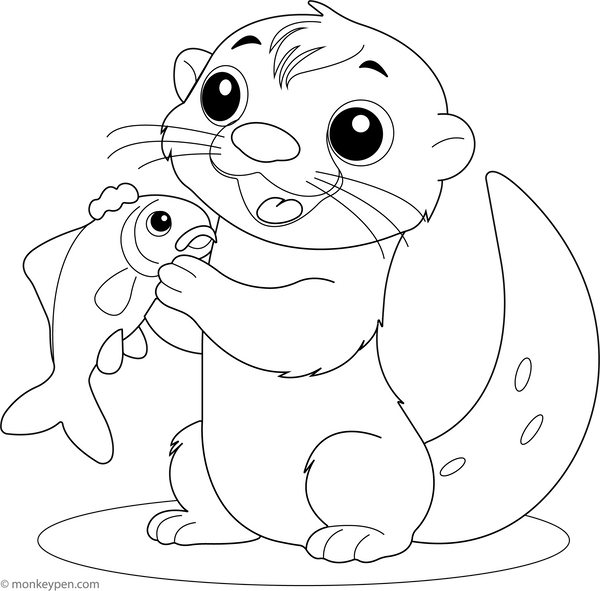 Otter Holding a Fish coloring page – free printable for kids to color and enjoy
