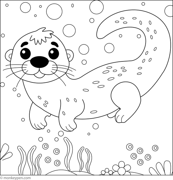 Otter Swimming Underwater coloring page – free printable for kids to color and enjoy