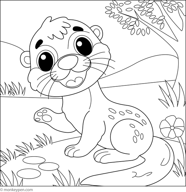 Cartoon Otter with a Big Smile coloring page – free printable for kids to color and enjoy