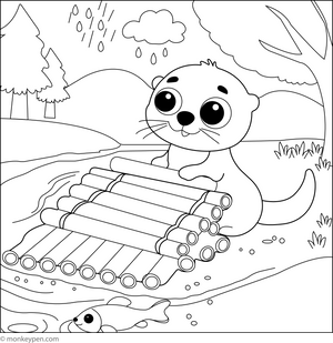 Otter Building a Dam coloring page – free printable for kids to color and enjoy