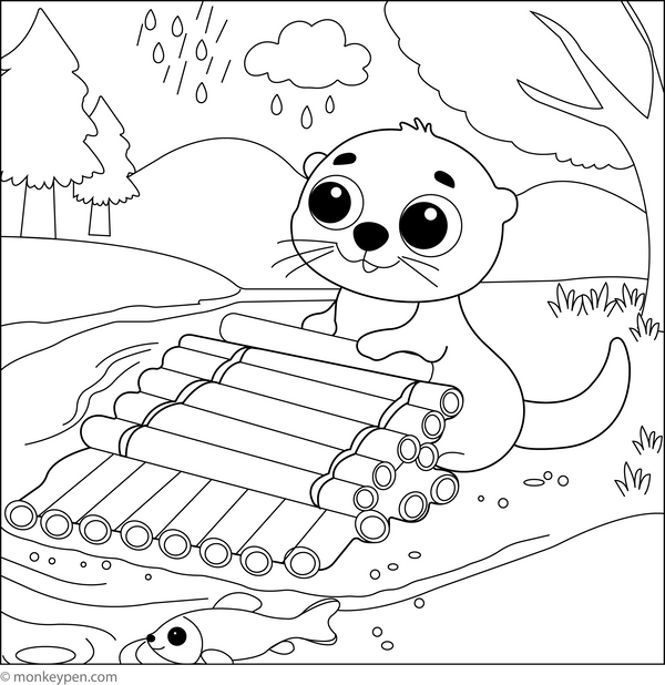 Otter Building a Dam coloring page – free printable for kids to color and enjoy