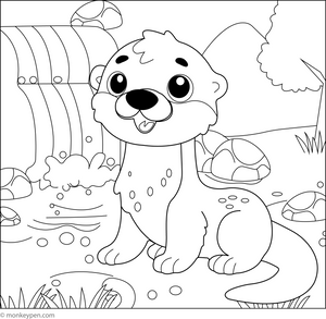 Otter and a Waterfall coloring page – free printable for kids to color and enjoy