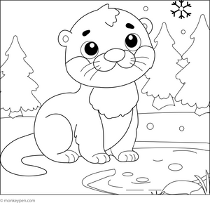 Otter in Winter coloring page – free printable for kids to color and enjoy