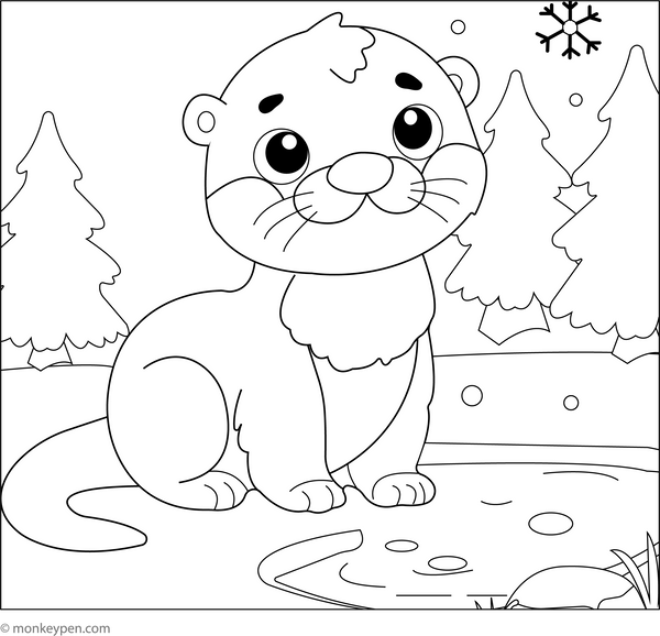 Otter in Winter coloring page – free printable for kids to color and enjoy