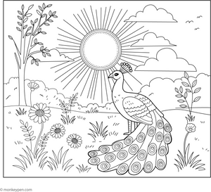 Peacock at Sunset coloring page – free printable for kids to color and enjoy