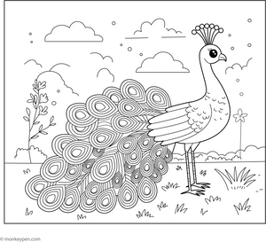 Peacock with Tail Down coloring page – free printable for kids to color and enjoy