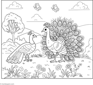 Peacock and Peahen coloring page – free printable for kids to color and enjoy