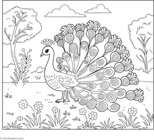 Cartoon Peacock coloring page – free printable for kids to color and enjoy
