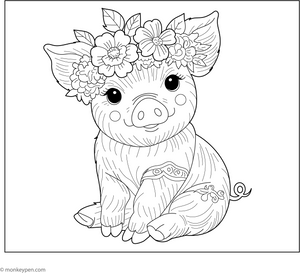 Piglet with a Flower Crown coloring page – free printable for kids to color and enjoy