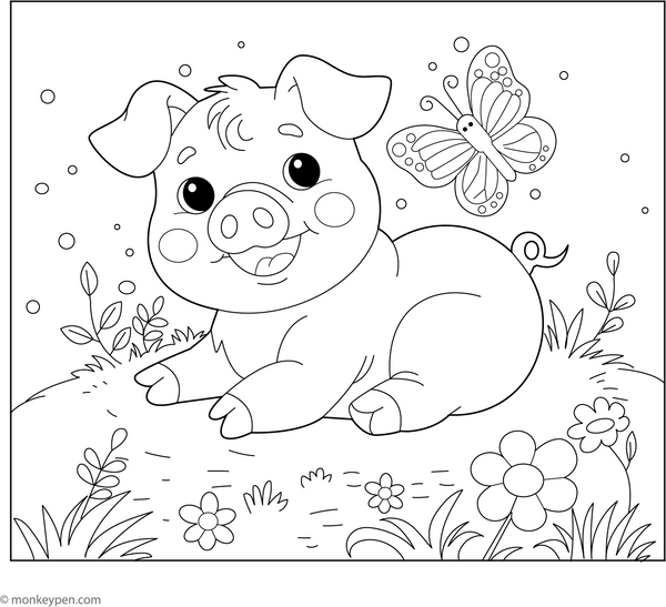 Cartoon Pig with a Big Smile coloring page – free printable for kids to color and enjoy