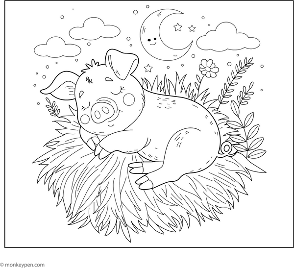 Sleeping Pig coloring page – free printable for kids to color and enjoy