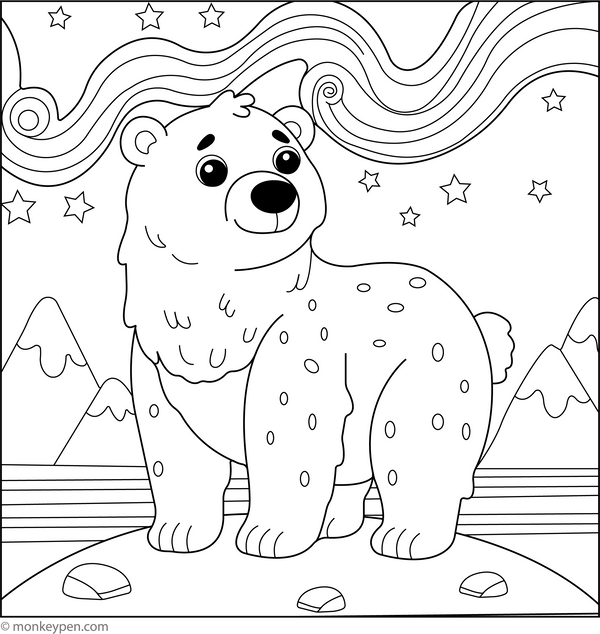 Polar Bear Under the Northern Lights coloring page – free printable for kids to color and enjoy