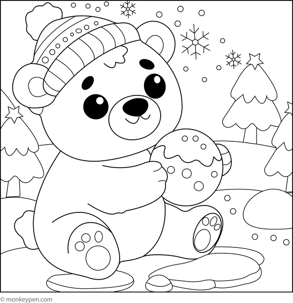 Baby Polar Bear Playing coloring page – free printable for kids to color and enjoy