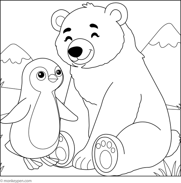 Polar Bear and Penguin Friends coloring page – free printable for kids to color and enjoy