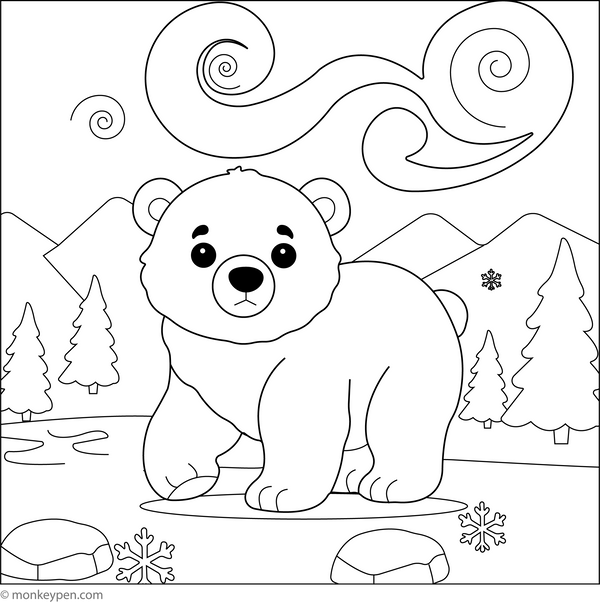 Polar Bear in a Snowstorm coloring page – free printable for kids to color and enjoy