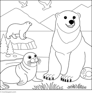 Polar Bear and Seal coloring page – free printable for kids to color and enjoy