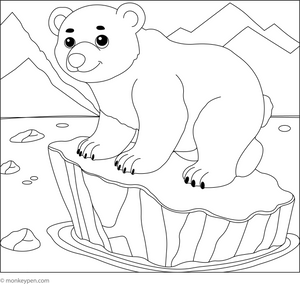 Polar Bear on an Iceberg coloring page – free printable for kids to color and enjoy