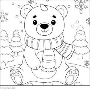 Polar Bear with a Scarf coloring page – free printable for kids to color and enjoy