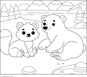 Polar Bear and Arctic Fox coloring page – free printable for kids to color and enjoy
