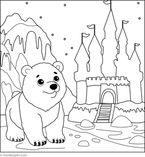 Polar Bear and Ice Castle coloring page – free printable for kids to color and enjoy