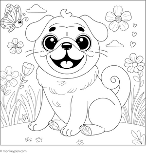 Smiling Pug coloring page – free printable for kids to color and enjoy