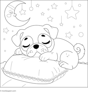 Sleeping Pug coloring page – free printable for kids to color and enjoy