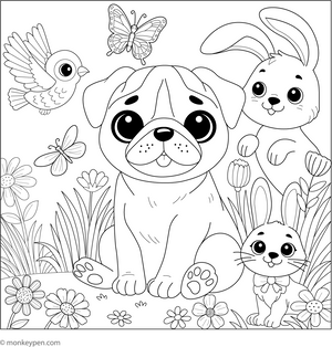 Pug and Friends coloring page – free printable for kids to color and enjoy