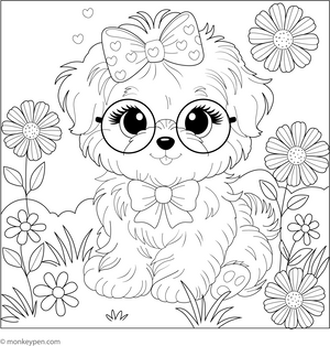 Puppy with a Bow coloring page – free printable for kids to color and enjoy