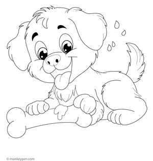 Puppy with a Bone coloring page – free printable for kids to color and enjoy