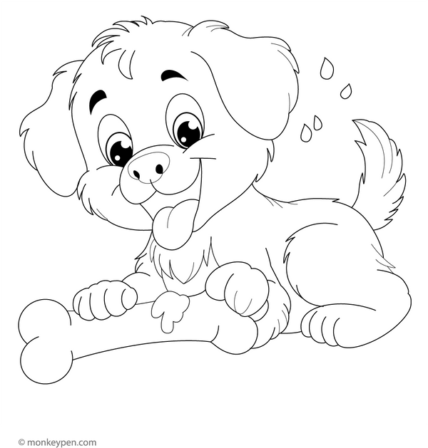 Puppy with a Bone coloring page – free printable for kids to color and enjoy