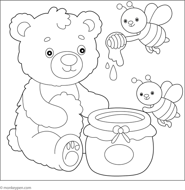 Bear Eating Honey Coloring Page