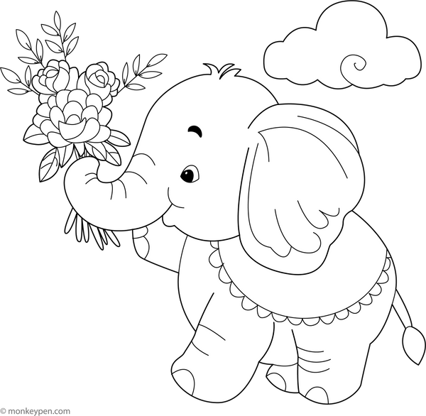 Elephant with Flowers Coloring Page