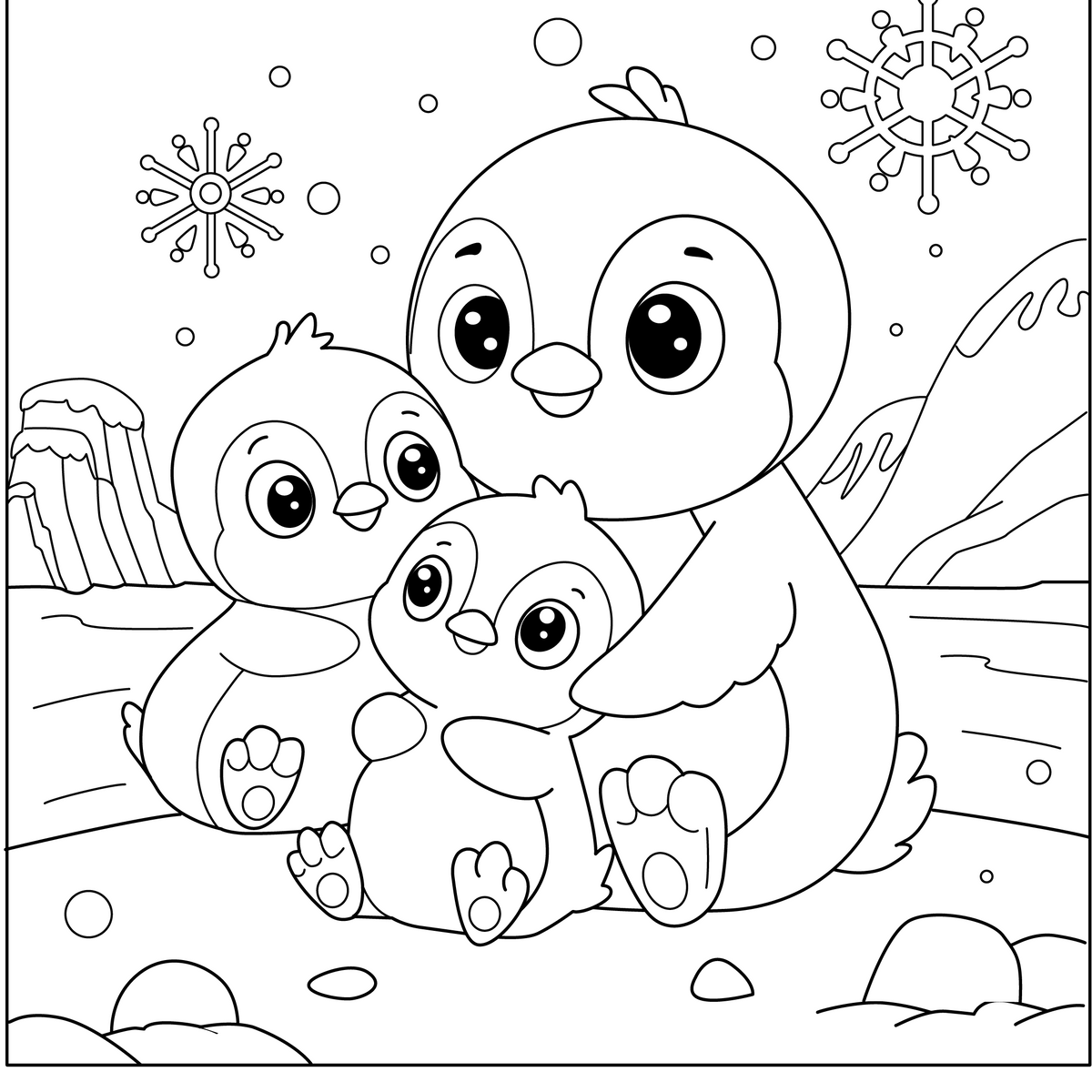 Penguin Family Coloring Page for Free Printable Pictures Of Penguins