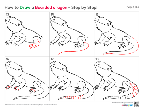 How to Draw a Bearded Dragon – Easy Step-by-Step Lizard Drawing for Kids