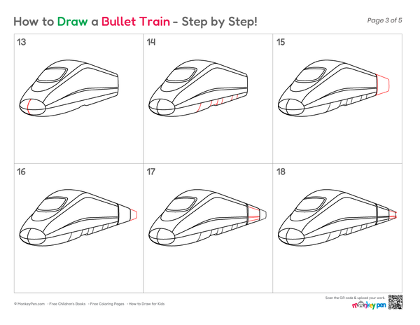 How to Draw a Bullet Train – Step-by-Step Train Drawing for Kids