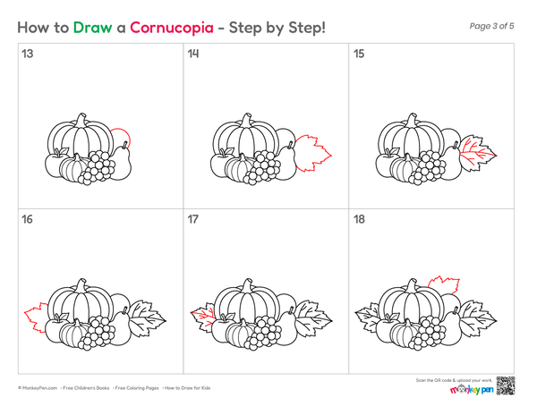 How to Draw a Cornucopia – Step-by-Step Harvest Drawing for Kids