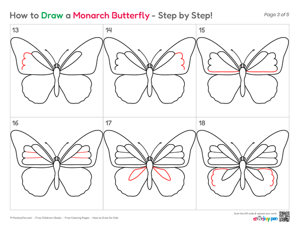 Cute Monarch Butterfly sketch with simple details.