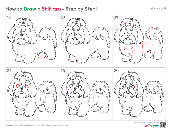 How to draw a Shih Tzu step by step using simple techniques, clean outlines, and fun instructions for kids and beginners.