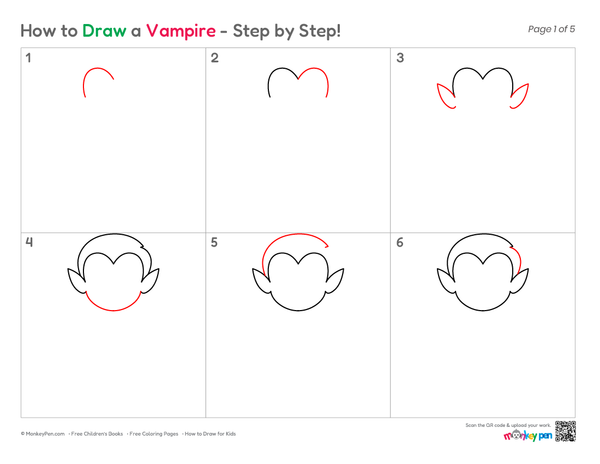 Drawing tutorial showing a vampire character taking shape through easy sketching stages.